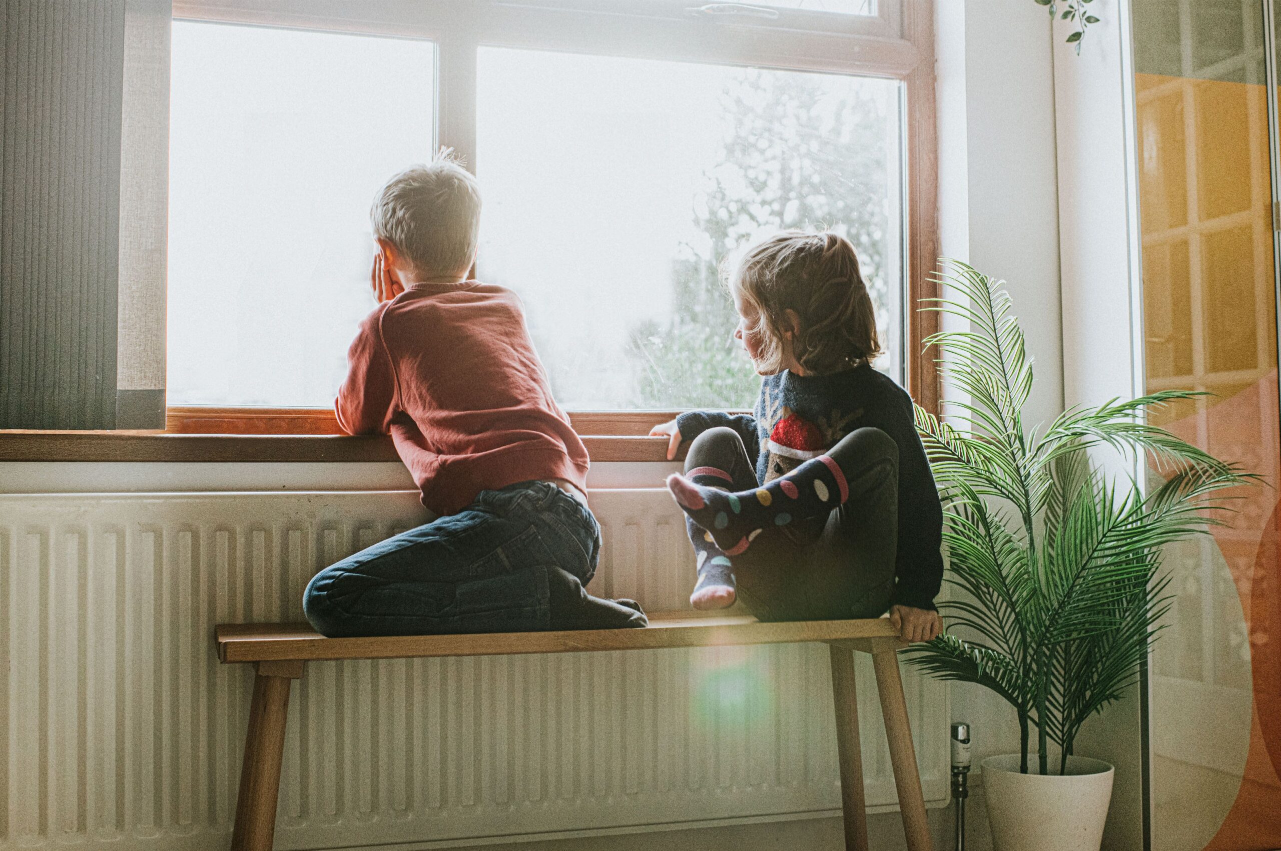 Children looking at window
