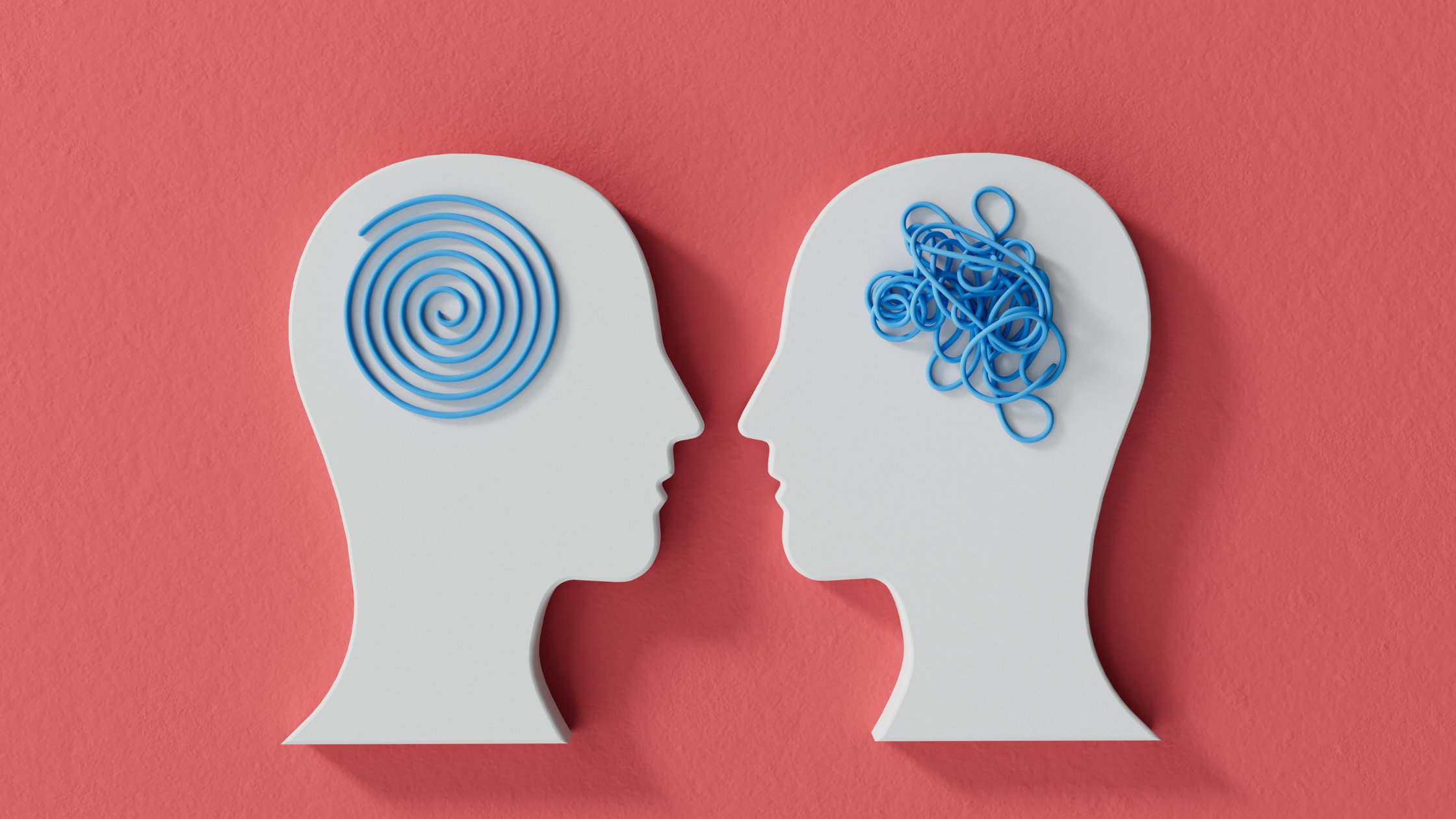 Image of 2 heads representing mental health with a clear and unclear mind. Focus on psychoeducation.