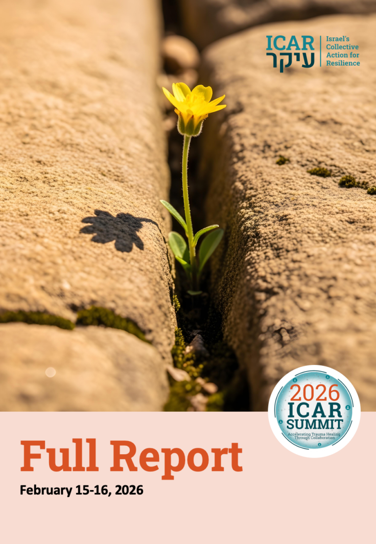 Yellow flower in rock crevice with shadow, under text: "Full Report, February 15-16, 2026." ICAR Summit logo and text visible.